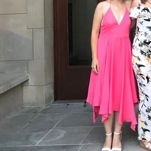 kimchi blue satin pink handkerchief midi dress